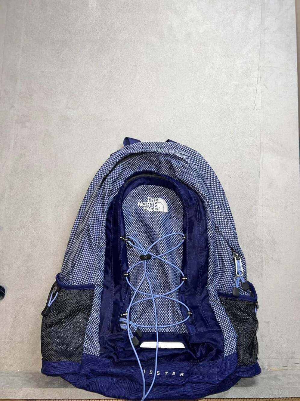 The North Face Jester Backpack Blue White Checkered Bungee Hiking School